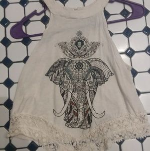 Cream elephant halter neck tank crop top